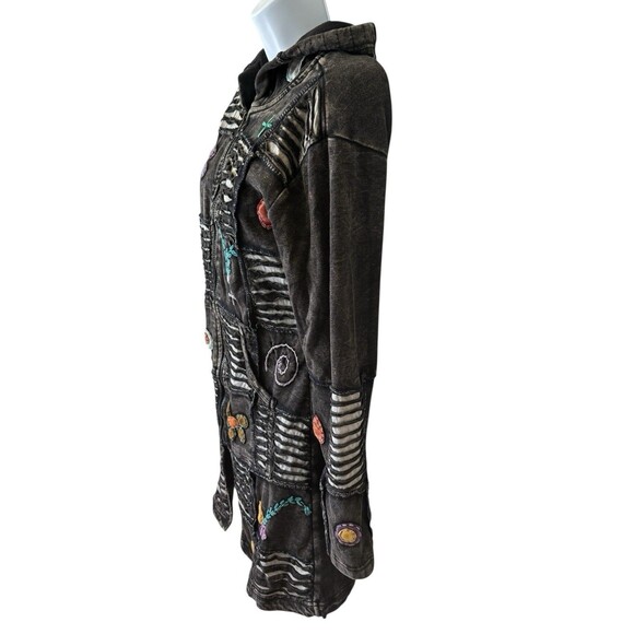 Handmade Shiva Patchwork Long Boho Hoodie Pre-Washed Cotton Black - Picture 4 of 12